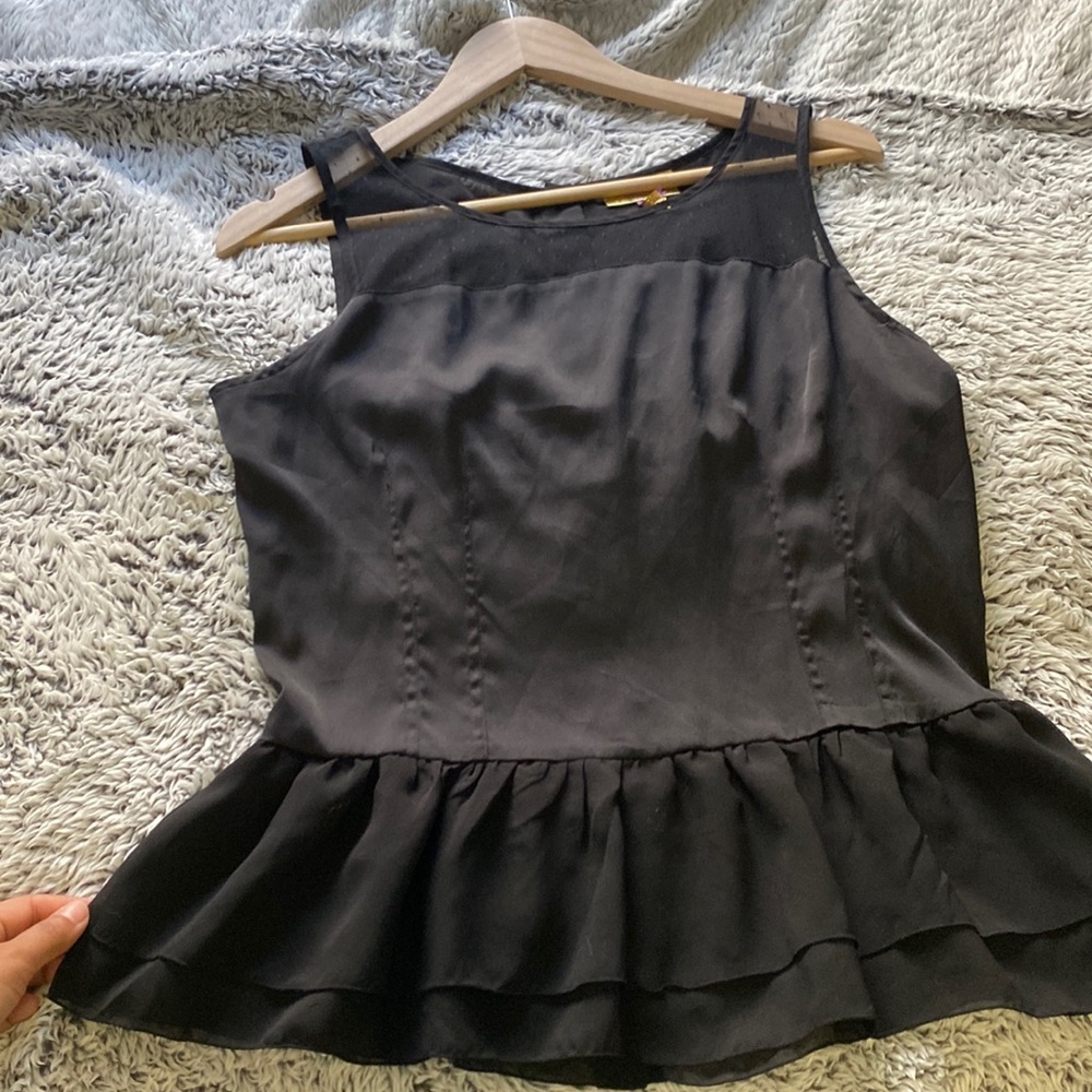 P. Vera Wang (L) black sheer peplum top